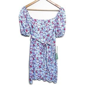 New with Tags B. Smart Women's Blue Vintage Floral Short Sleeve Belt Mini Dress